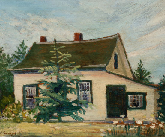White Painted Farmhouse / Shorescape (verso) par Anne Douglas Savage