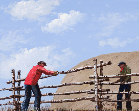 Men Making a Fence by Allen Sapp