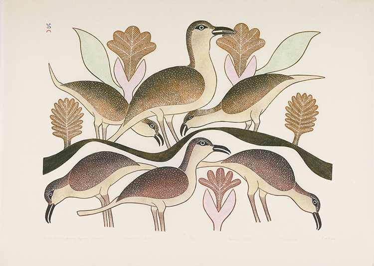 Birds Feeding Among Spring Flowers by Kenojuak Ashevak