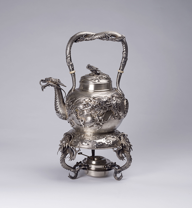 An Extremely Rare Japanese Export Sterling Silver 'Dragon' Teapot and Stand, Arthur & Bond, Yokohama, Early 20th Century by  Japanese Art