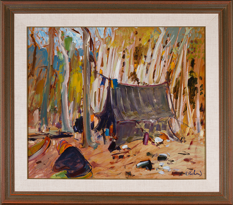 Campement de trappeurs en forêt by René Jean Richard