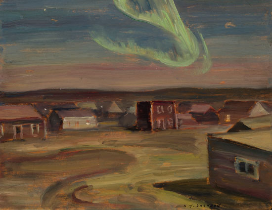 Landscape with Aurora Borealis / Mining Town (verso) by Alexander Young (A.Y.) Jackson