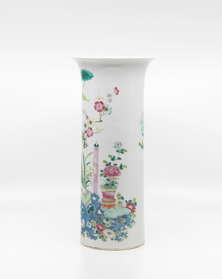 A Chinese Export Famille Rose '100 Antiques' Beaker Vase, Late 19th Century by  Chinese Art