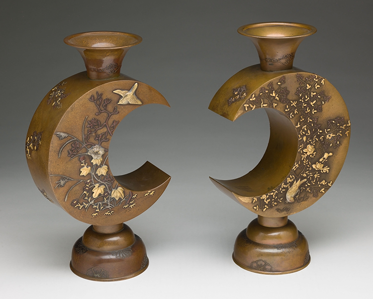 A Pair of Japanese Mixed-Metal Moon-Form Vases, Meiji Period, Early 20th Century by  Japanese Art