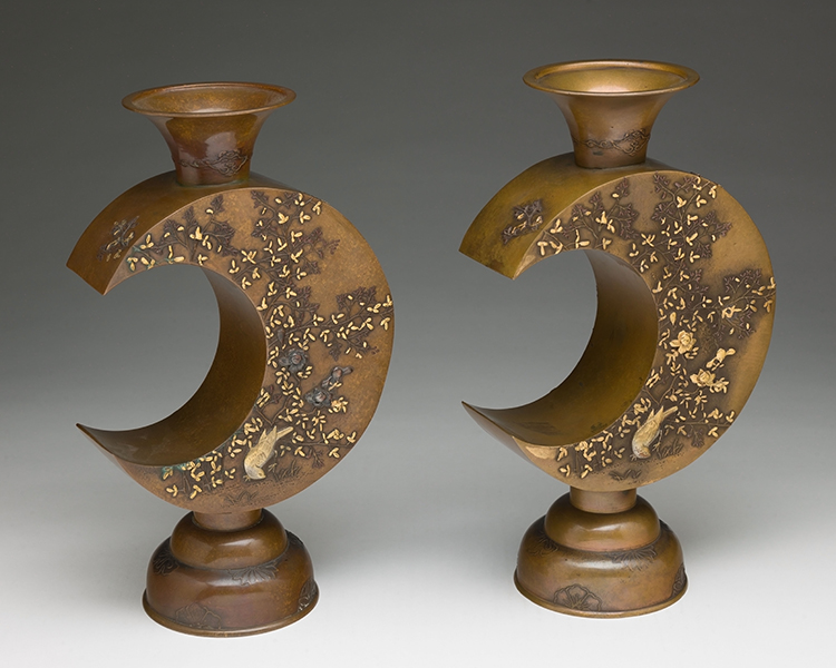 A Pair of Japanese Mixed-Metal Moon-Form Vases, Meiji Period, Early 20th Century by  Japanese Art