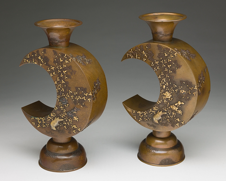 A Pair of Japanese Mixed-Metal Moon-Form Vases, Meiji Period, Early 20th Century by  Japanese Art
