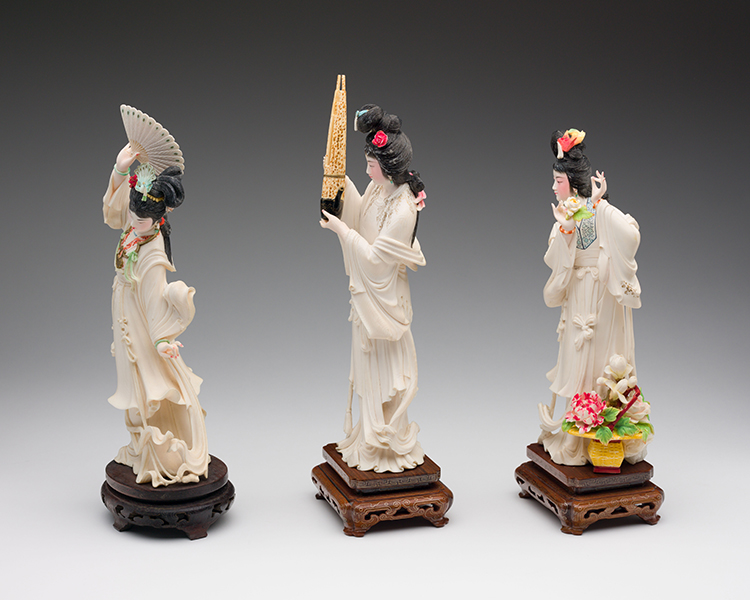 Group of Three Chinese Tinted Ivory Carved Maidens, circa 1955 by  Chinese Art