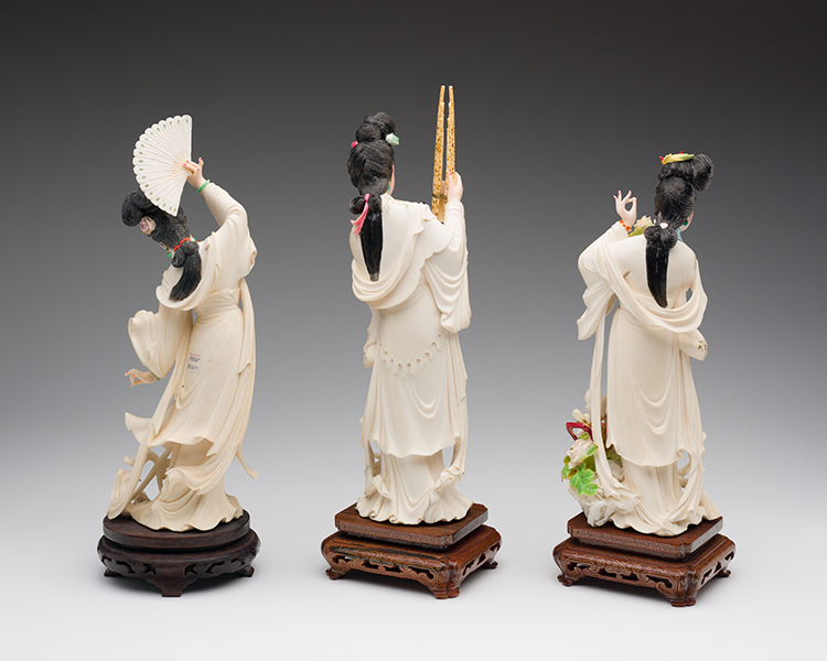 Group of Three Chinese Tinted Ivory Carved Maidens, circa 1955 by  Chinese Art