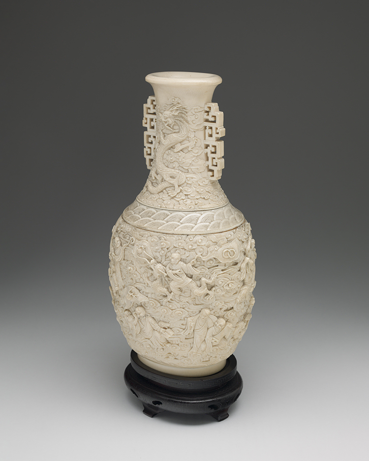 A Large Chinese Ivory Carved '18 Lohan' Vase, First Half 20th Century by  Chinese Art