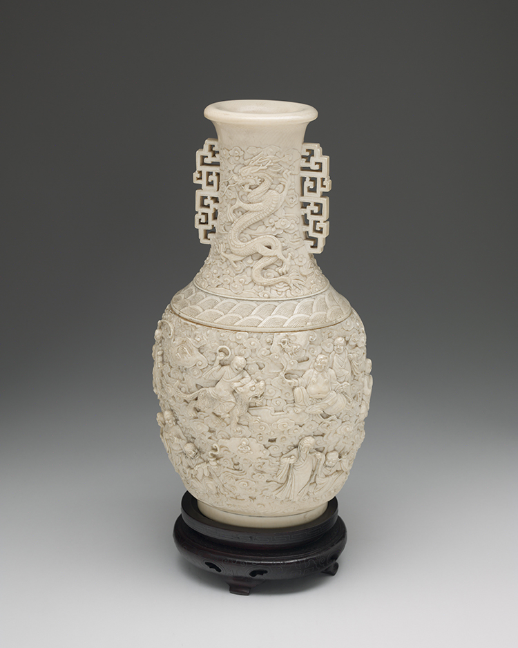 A Large Chinese Ivory Carved '18 Lohan' Vase, First Half 20th Century by  Chinese Art