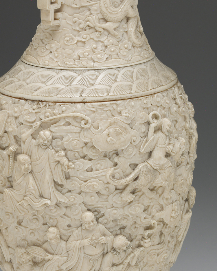 A Large Chinese Ivory Carved '18 Lohan' Vase, First Half 20th Century by  Chinese Art