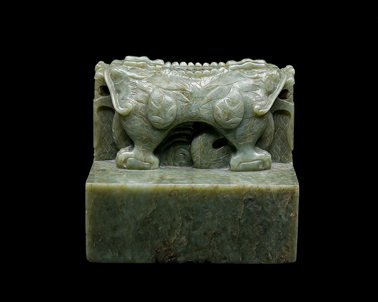 Large Chinese Khotan Green Jade Dragon Seal, 19th Century by  Chinese Art