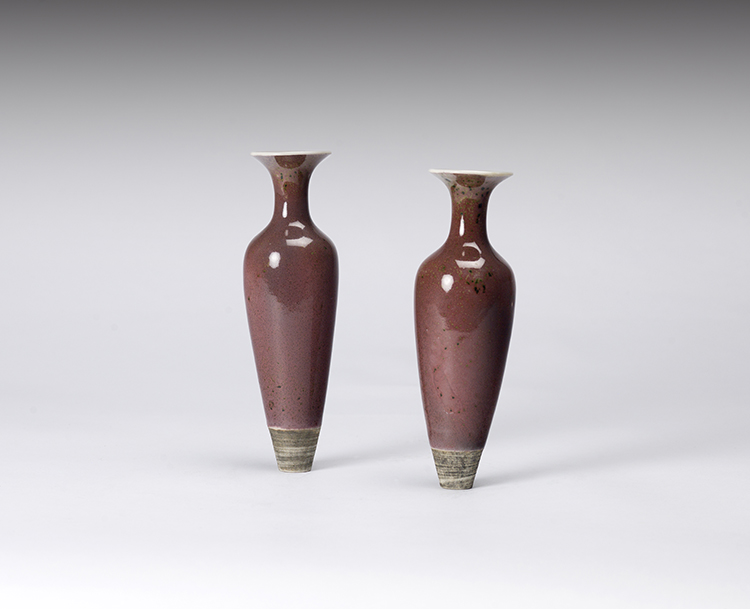 Two Chinese Peachbloom Glazes Amphoras, Liuye Zun, Kangxi Marks, 19th Century par  Chinese Art