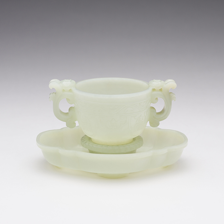 A Pale Celadon Jade Cup and Stand, 20th Century by  Chinese Art