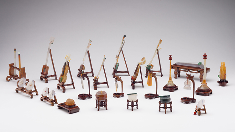 A Complete Set of 24 Chinese Agate Carved Miniature Musical Instruments, circa 1970s by  Chinese Art