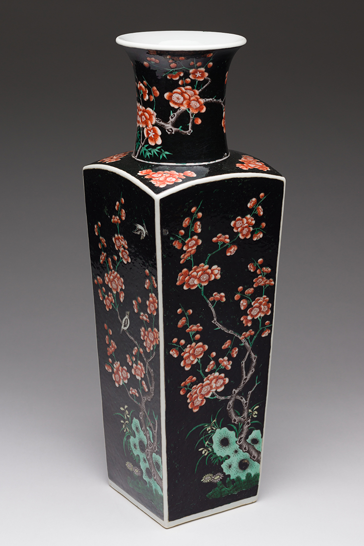 A Large Chinese Famille Noire Faceted 'Fauna and Prunus' Vase, 19th Century by  Chinese Art