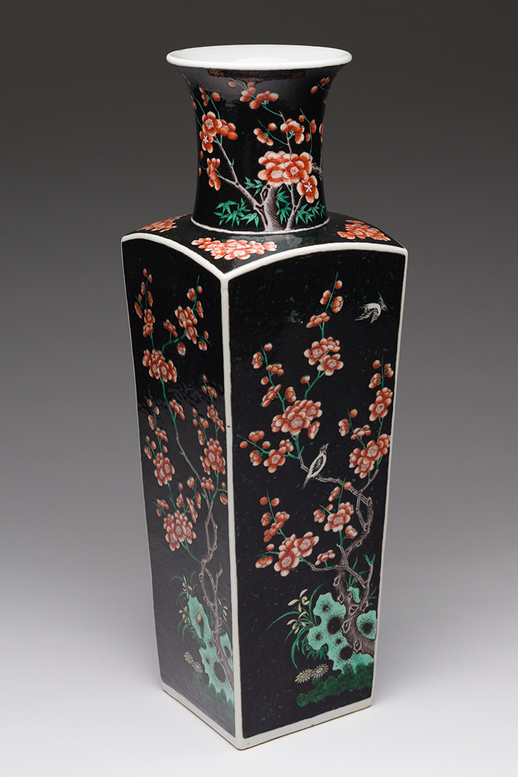 A Large Chinese Famille Noire Faceted 'Fauna and Prunus' Vase, 19th Century by  Chinese Art