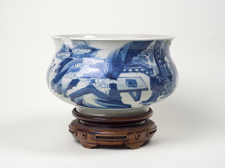 A Chinese Blue and White 'Eight Immortals' Bombé Form Censer, Kangxi Period (1664 - 1722) by  Chinese Art