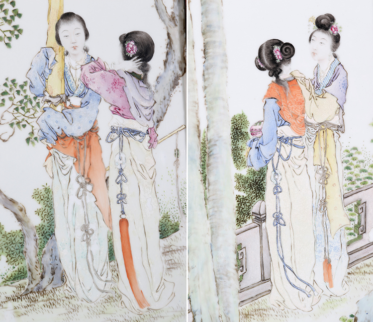 A Rare Pair of Famille Rose Porcelain Figural Panels, by Wang Qi, c. 1920 by  Chinese Art