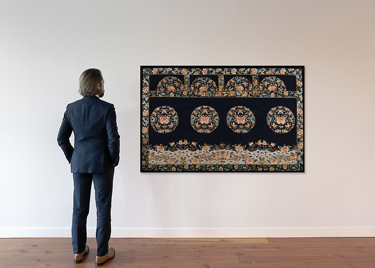 A Large Chinese Blue Silk Ground Embroidered Textile Panel, c. 1900 by  Chinese Art
