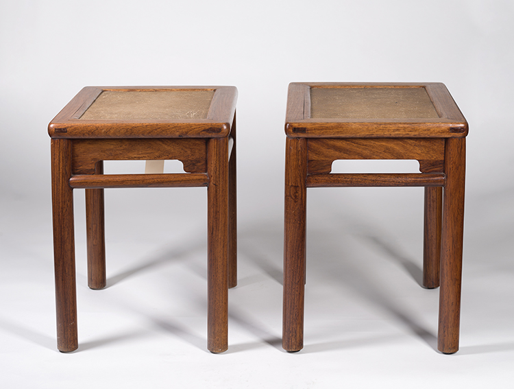 A Pair of Chinese Suanzhi Hardwood Square Stools, Fangdeng, Early 20th Century by  Chinese Art