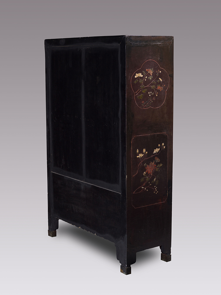 A Rare Chinese Soapstone and  Mother-of-Pearl Inlay Black Lacquer Cabinet, 18th/19th Century by Chinese Artist