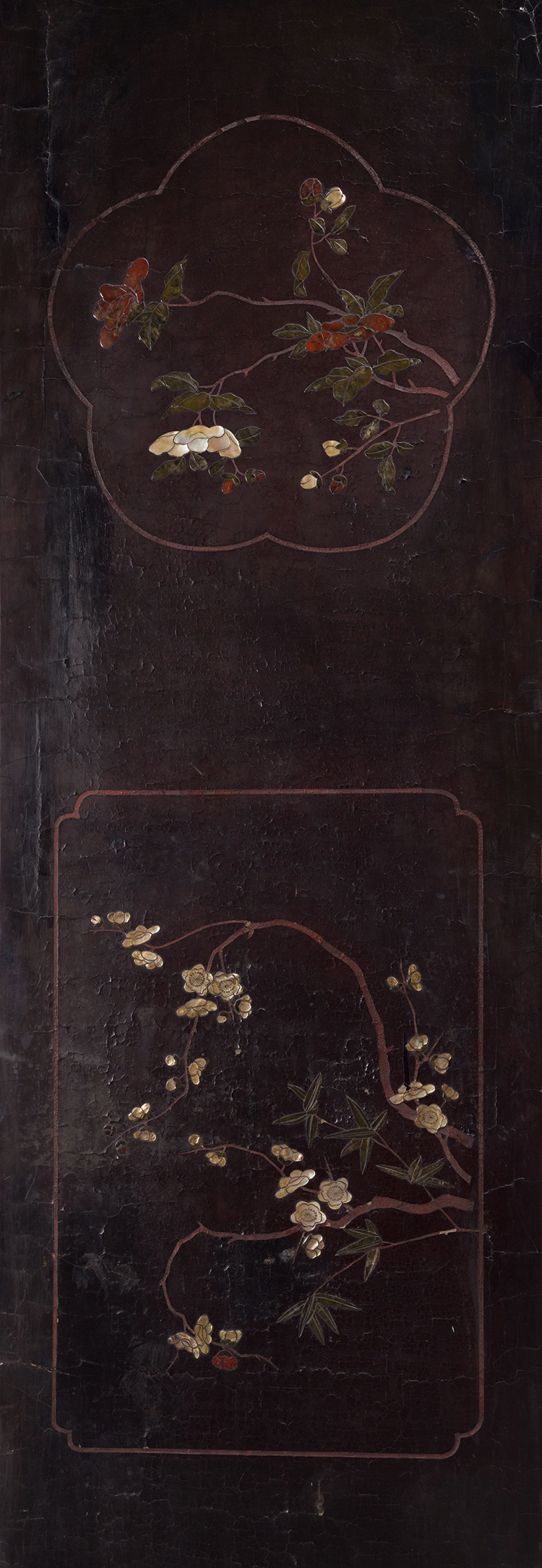 A Rare Chinese Soapstone and  Mother-of-Pearl Inlay Black Lacquer Cabinet, 18th/19th Century by Chinese Artist