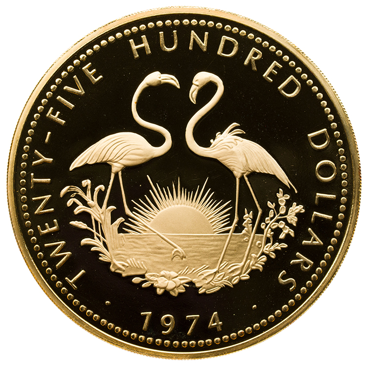 Large 72mm Gold Proof 2500 Dollars 1974, “Independence Anniversary” AGW 12.0069 oz par  Bahamas