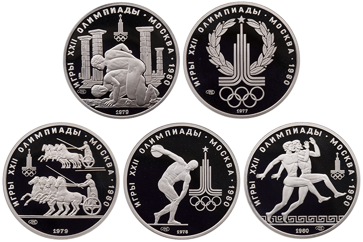 5-Piece Platinum Proof Set of 150 Roubles, "Moscow Olympics," Leningrad Mint par  USSR