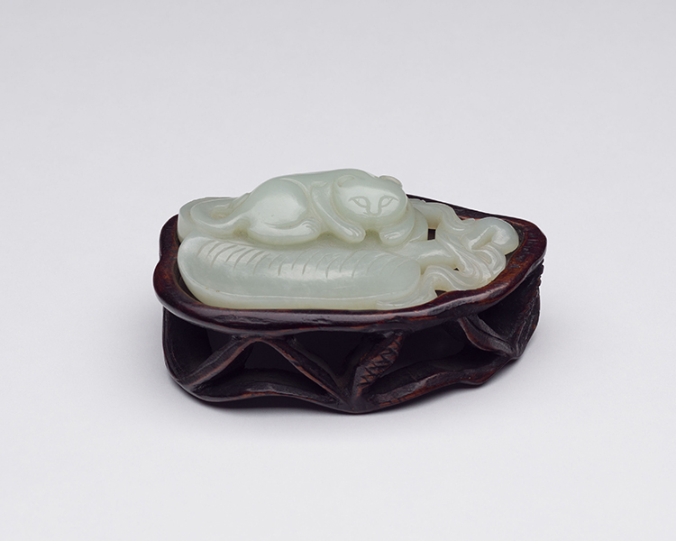 A Chinese Pale Celadon Jade Model of a Cat, Qing Dynasty by Chinese Artist