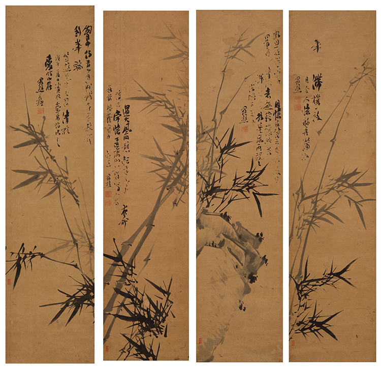Four Scrolls of Ink Bamboo Paintings par Xie Guanqiao
