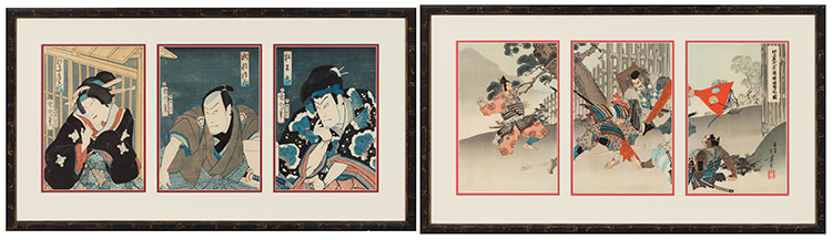 Two Japanese Ukiyo-e School Woodlock Triptychs, 19th Century by  Japanese Art