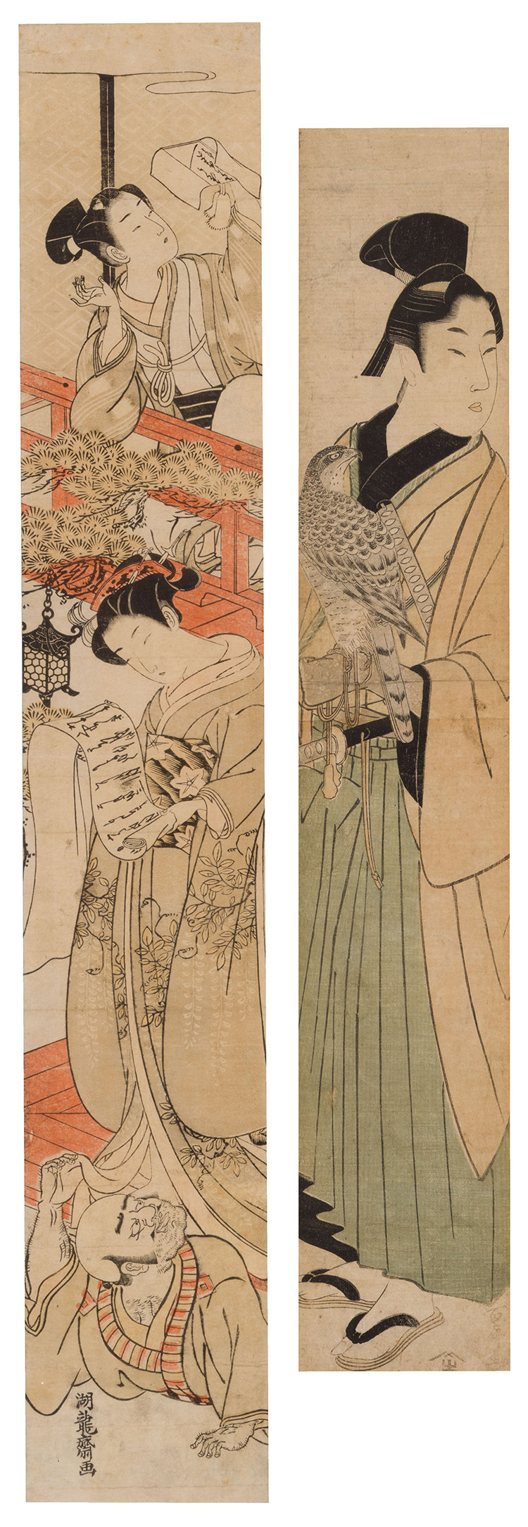 Two Japanese Ukiyo-e School Pillar Woodblock Prints par  Japanese Art