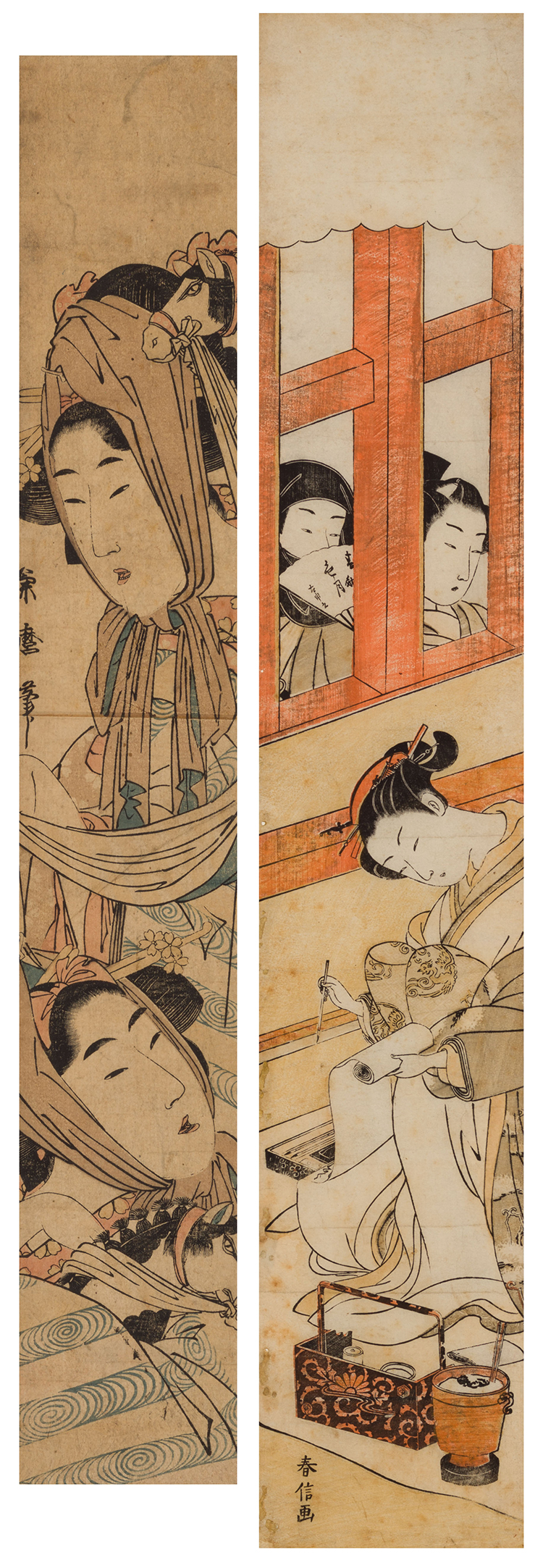 Two Japanese Ukiyo-e School Pillar Woodblock Prints par  Japanese Art