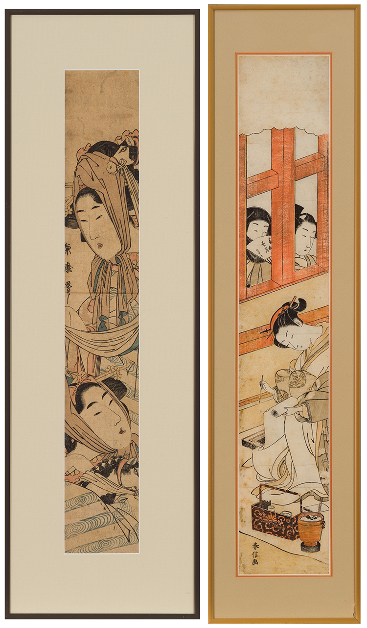 Two Japanese Ukiyo-e School Pillar Woodblock Prints par  Japanese Art