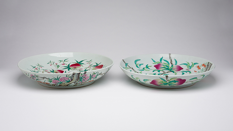 A Pair of Large Chinese Famille Rose 'Nine Peaches' Shallow Bowls, Republican Period (1911-1949) by  Chinese Art