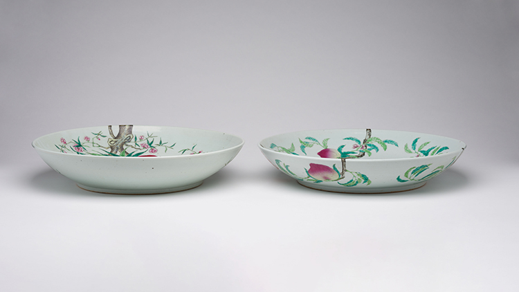 A Pair of Large Chinese Famille Rose 'Nine Peaches' Shallow Bowls, Republican Period (1911-1949) by  Chinese Art