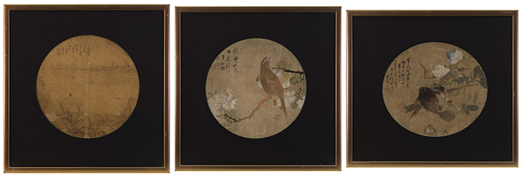 Three Rounded Fan Paintings, 19th Century par  Chinese School