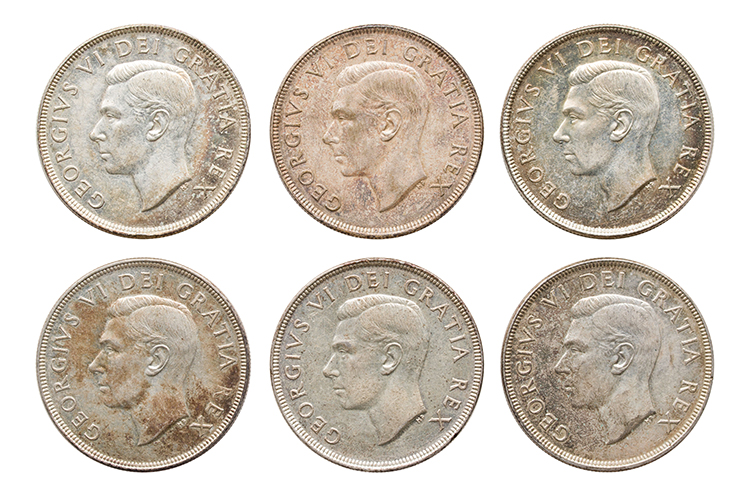 Six George VI Silver Dollars 1951, SWL and FWL by  Canada