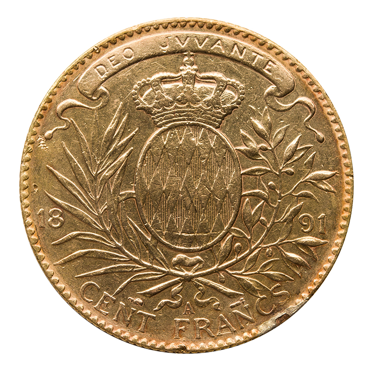 Albert I Gold 100 Francs 1891 A, Paris Mint, Ex-Jewellery par  Monaco