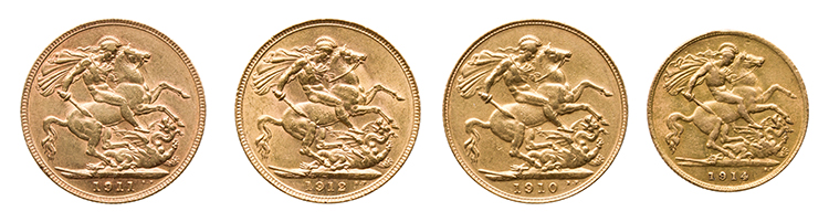 Three Edward VII and George V Gold Sovereigns and One Half Sovereign par  United Kingdom