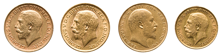 Three Edward VII and George V Gold Sovereigns and One Half Sovereign by  United Kingdom
