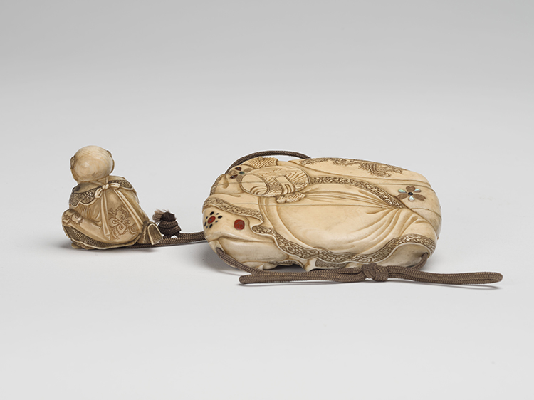 A Japanese Ivory Carved and Hardstone Inlay Inro and Netsuke, Meiji Period, circa 1900 by  Japanese Art