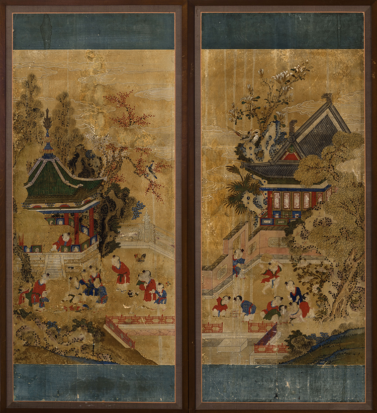 A Rare Set of Eight Korean 'Hundred Boys' Panels, Joseon Period, 19th Century par  Korean Art