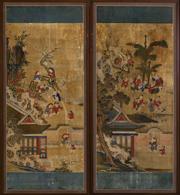 A Rare Set of Eight Korean 'Hundred Boys' Panels, Joseon Period, 19th Century par  Korean Art