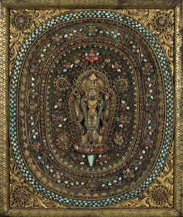 A Large and Magnificent Nepalese Gilt Copper and Gem-Set Votive Plaque of Vishnu, 18th/19th Century par  Nepalese Art