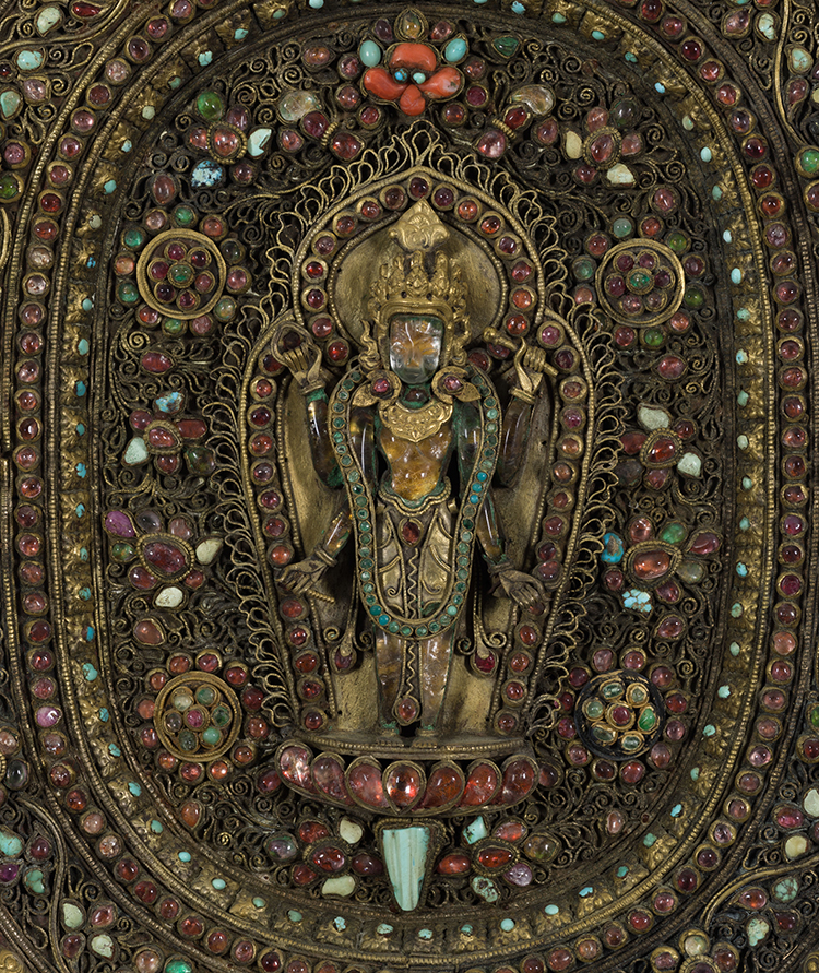 A Large and Magnificent Nepalese Gilt Copper and Gem-Set Votive Plaque of Vishnu, 18th/19th Century par  Nepalese Art