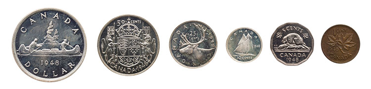 6-Piece George VI Specimen Set 1948, all ICCS Certified by  Canada