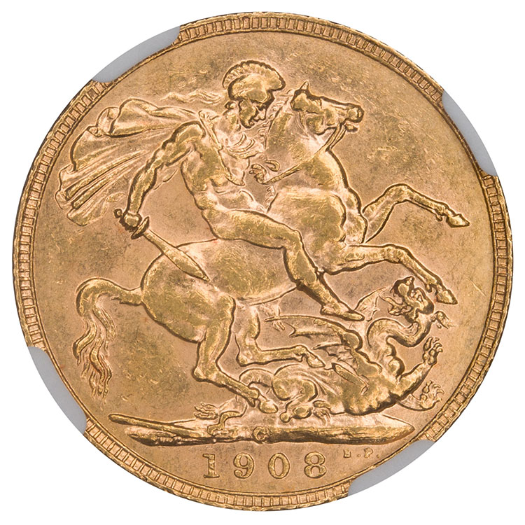 Edward VII Specimen Gold Sovereign 1908C, Ottawa Mint, NGC SP55 par  Canada