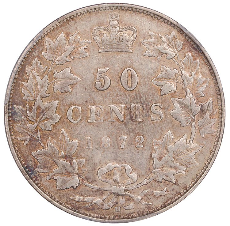 Victoria 50 Cents 1872H Inverted A for V in VICTORIA, PCGS XF40 by  Canada